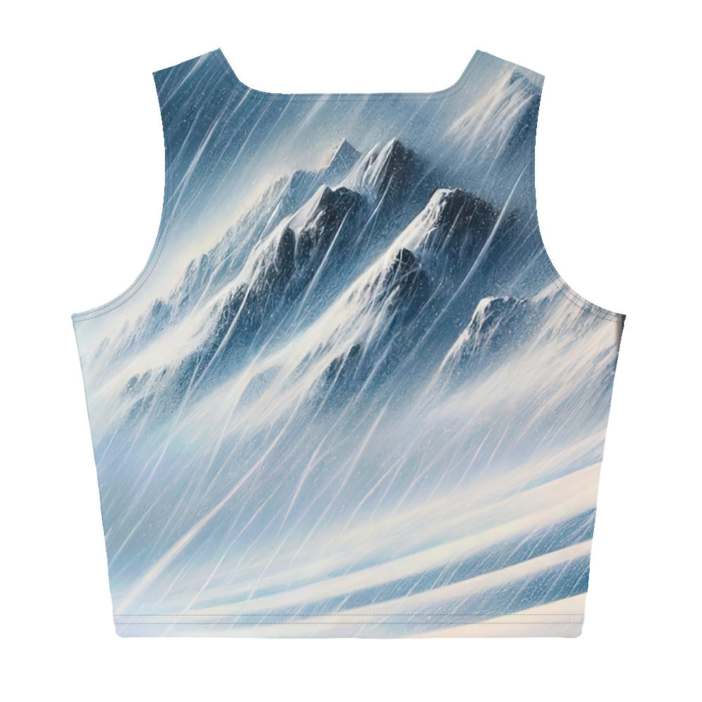 Wanderer und Bergsteiger im Schneesturm: Acrylgemälde der Alpen - Damen Crop Top (All-Over Print) wandern xxx yyy zzz XL