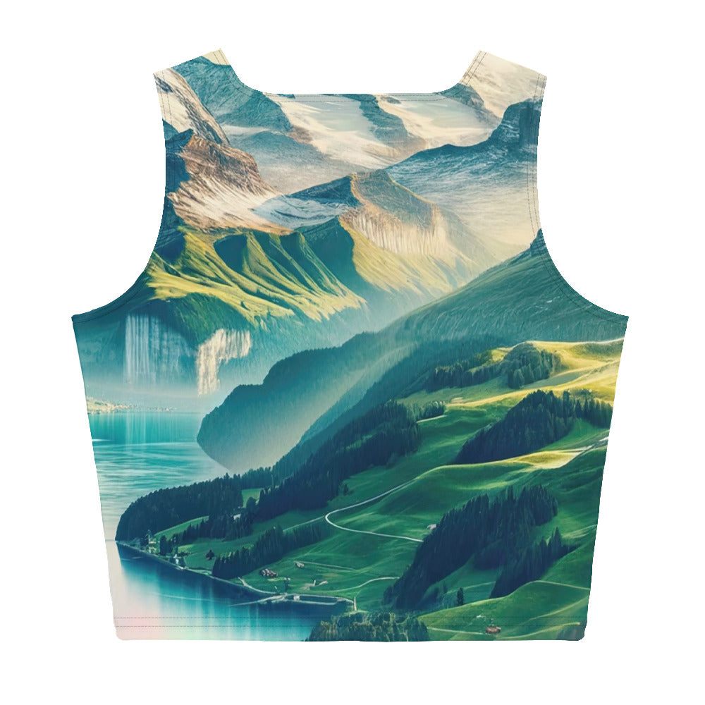 Berg Panorama: Schneeberge und Täler mit Schweizer Flagge - Damen Crop Top (All-Over Print) berge xxx yyy zzz XL