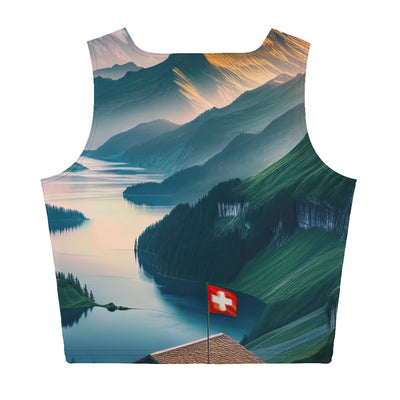 Schweizer Flagge, Alpenidylle: Dämmerlicht, epische Berge und stille Gewässer - Damen Crop Top (All-Over Print) berge xxx yyy zzz XL