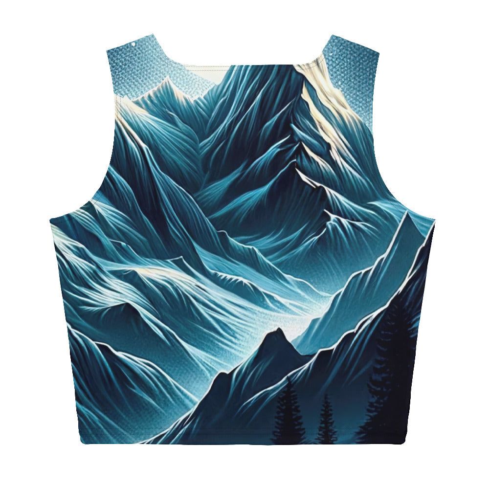 Alpennacht mit Zelt: Mondglanz auf Gipfeln und Tälern, sternenklarer Himmel - Damen Crop Top (All-Over Print) berge xxx yyy zzz XL