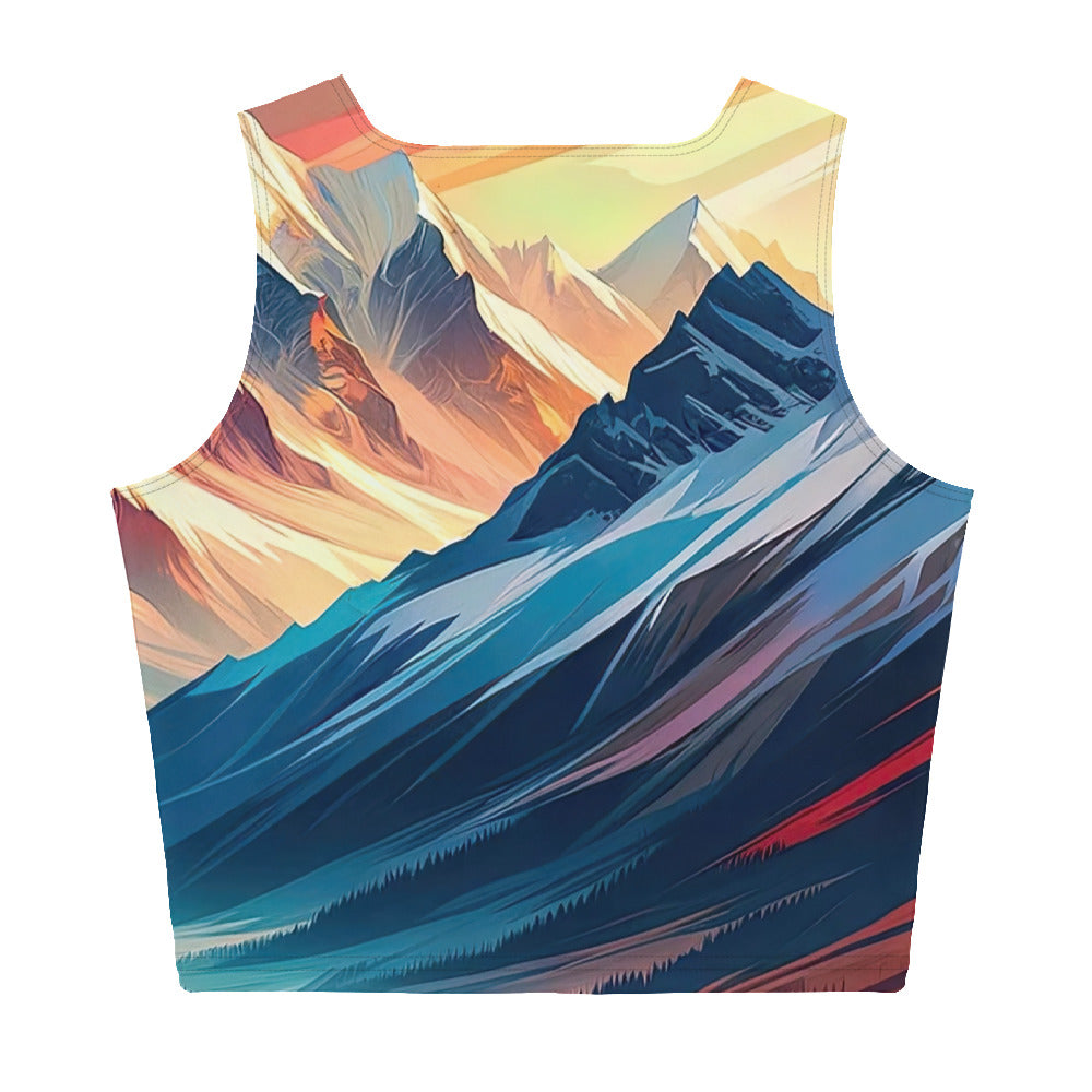 Moderne geometrische Alpen Kunst: Warmer Sonnenuntergangs Schein auf Schneegipfeln - Damen Crop Top (All-Over Print) berge xxx yyy zzz XL