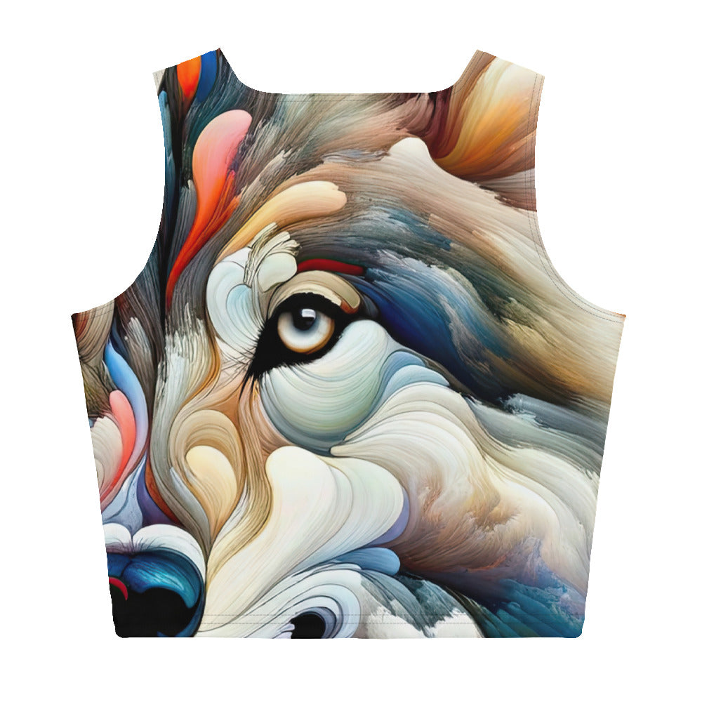 Abstrakte Kunst der Alpen mit einem Wolf. Chaotischer Tanz aus Farben und Formen. Surreale Landschaft (AN) - Damen Crop Top (All-Over Print) xxx yyy zzz XL