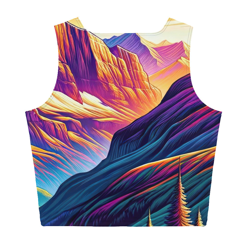 Bergpracht mit Schweizer Flagge: Farbenfrohe Illustration einer Berglandschaft - Damen Crop Top (All-Over Print) berge xxx yyy zzz XL