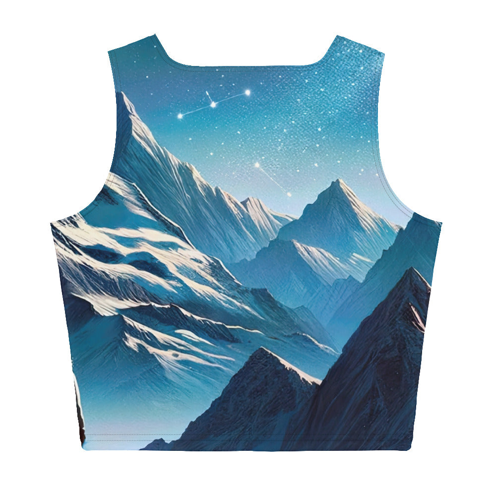 Alpenwinternacht: Digitale Kunst mit Wanderern in Bergen und Sternenhimmel - Damen Crop Top (All-Over Print) wandern xxx yyy zzz XL