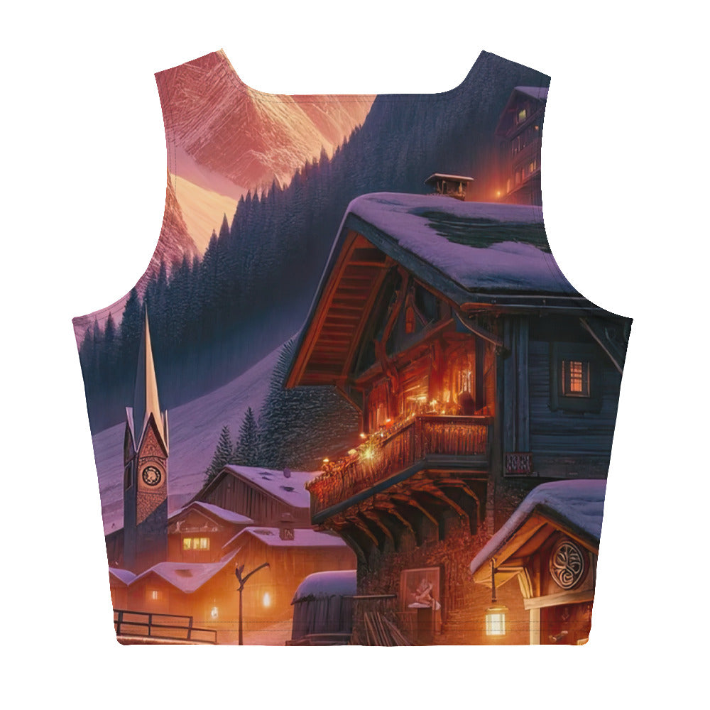 Magische Alpenstunde: Digitale Kunst mit warmem Himmelsschein über schneebedeckte Berge - Damen Crop Top (All-Over Print) berge xxx yyy zzz XL