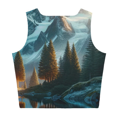 Stille Alpenmajestätik: Digitale Kunst mit Schnee und Bergsee-Spiegelung - Damen Crop Top (All-Over Print) berge xxx yyy zzz XL