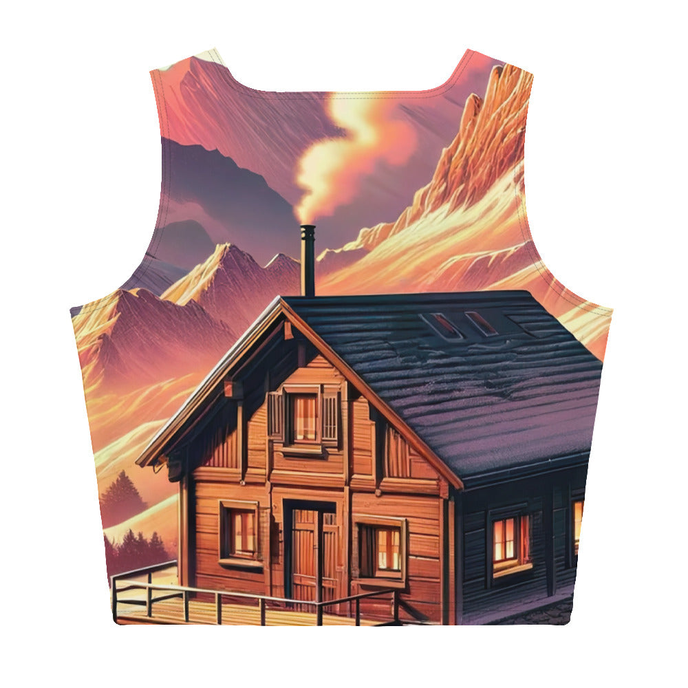 Berghütte im goldenen Sonnenuntergang: Digitale Alpenillustration - Damen Crop Top (All-Over Print) berge xxx yyy zzz XL