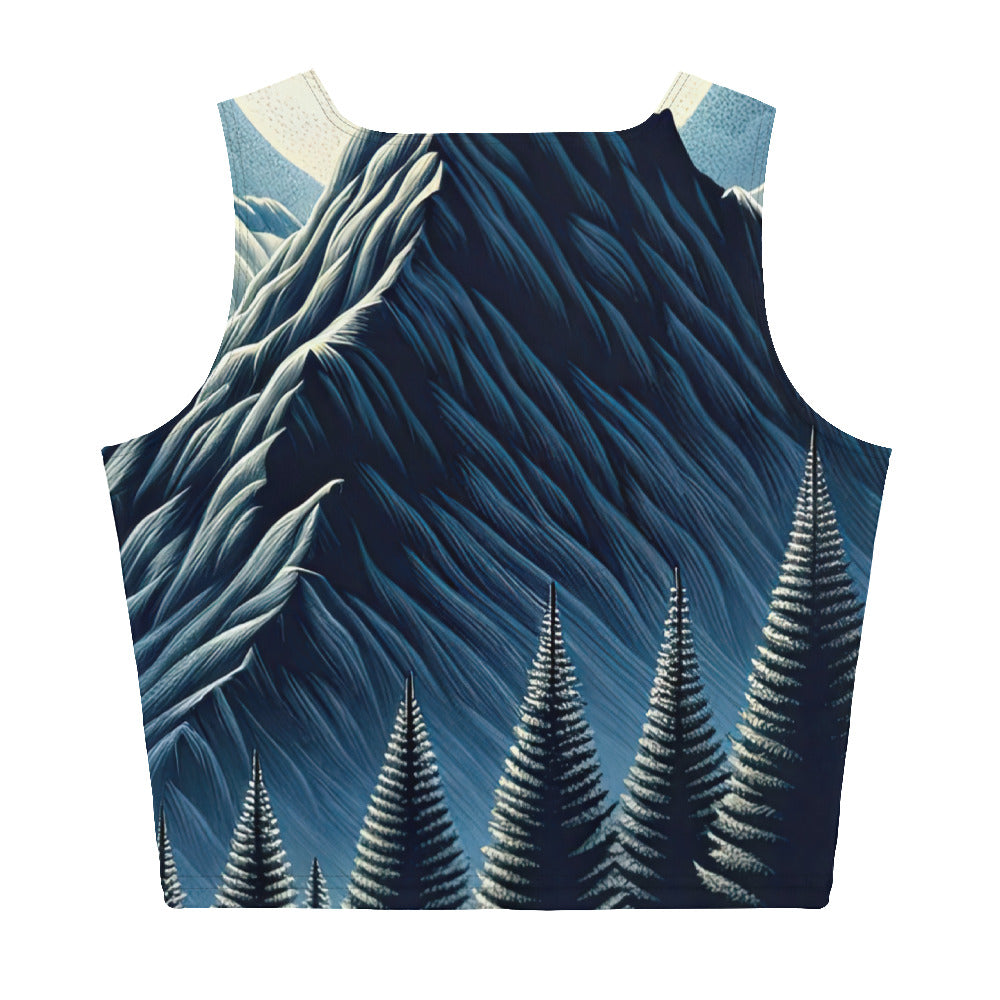 Steinbock in Alpennacht, silberne Berge und Sternenhimmel - Damen Crop Top (All-Over Print) berge xxx yyy zzz XL