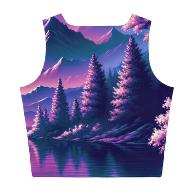 Magische Alpen-Dämmerung, rosa-lila Himmel und Bergsee mit Boot - Damen Crop Top (All-Over Print) berge xxx yyy zzz XL