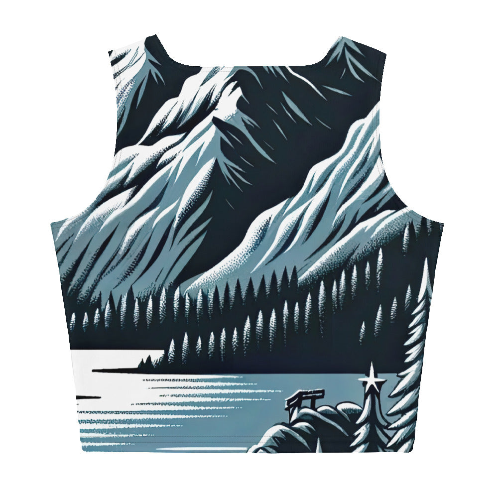 Bär in Alpen-Mondnacht, silberne Berge, schimmernde Seen - Damen Crop Top (All-Over Print) camping xxx yyy zzz XL