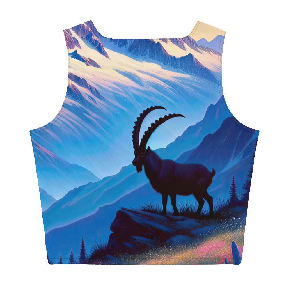 Steinbock bei Dämmerung in den Alpen, sonnengeküsste Schneegipfel - Damen Crop Top (All-Over Print) berge xxx yyy zzz XL