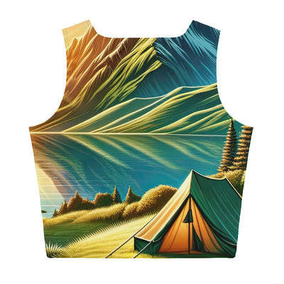 Zelt im Alpenmorgen mit goldenem Licht, Schneebergen und unberührten Seen - Damen Crop Top (All-Over Print) berge xxx yyy zzz XL