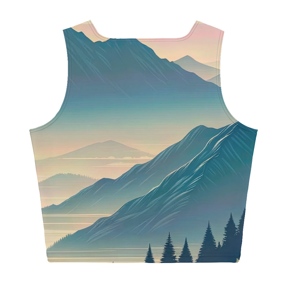 Bergszene bei Morgendämmerung, erste Sonnenstrahlen auf Bergrücken - Damen Crop Top (All-Over Print) berge xxx yyy zzz XL