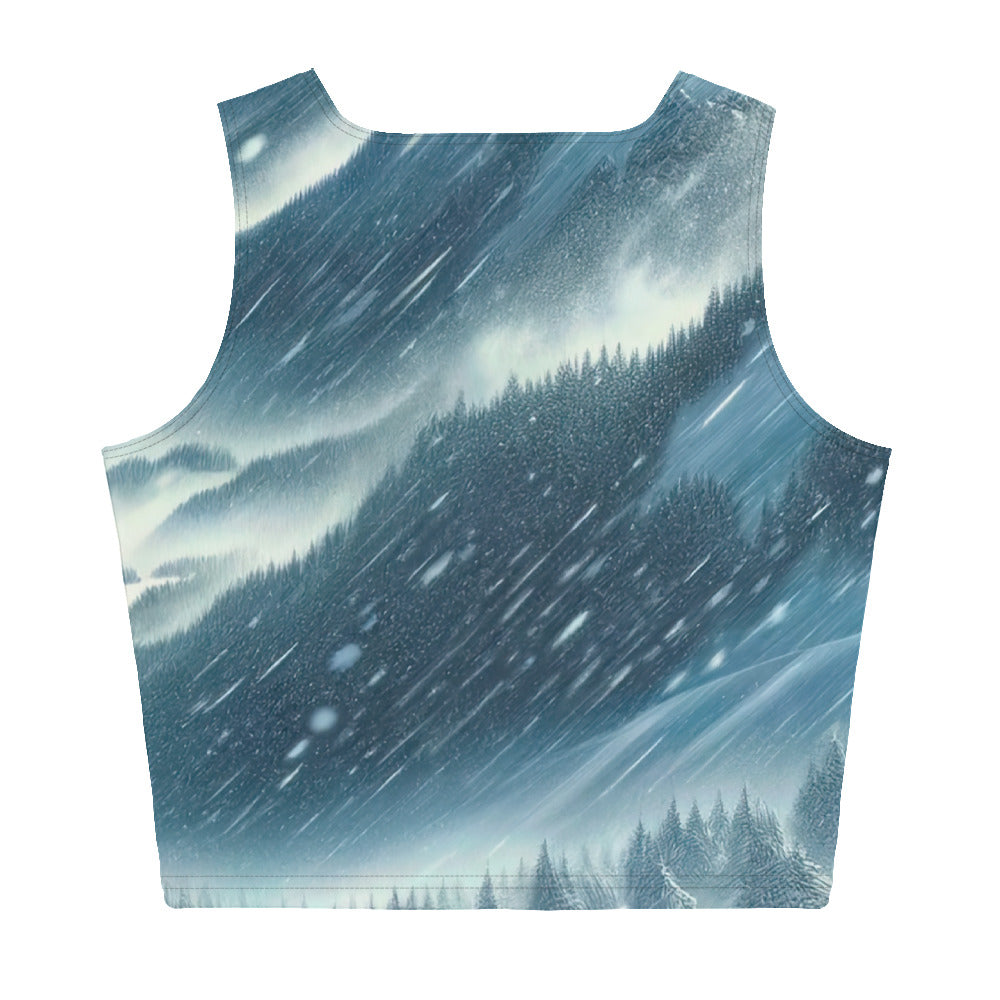 Alpine Wildnis im Wintersturm mit Skifahrer, verschneite Landschaft - Damen Crop Top (All-Over Print) klettern ski xxx yyy zzz XL