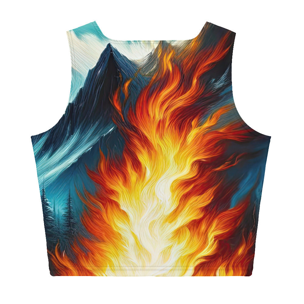 Ölgemälde von Feuer und Eis: Lagerfeuer und Alpen im Kontrast, warme Flammen - Damen Crop Top (All-Over Print) camping xxx yyy zzz XL