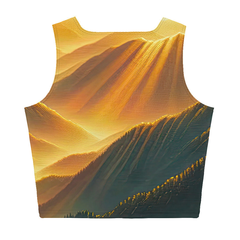 Ölgemälde der Berge in der goldenen Stunde, Sonnenuntergang über warmer Landschaft - Damen Crop Top (All-Over Print) berge xxx yyy zzz XL