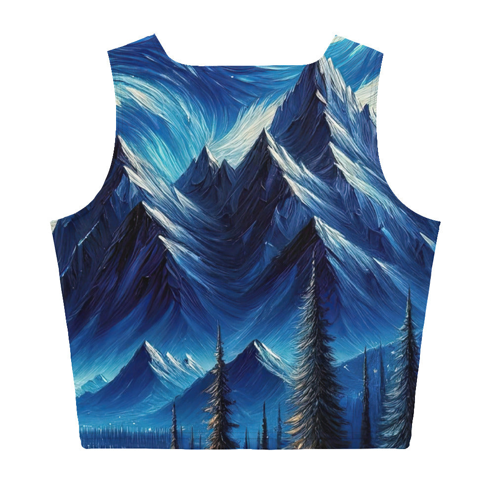 Sternennacht-Stil Ölgemälde der Alpen, himmlische Wirbelmuster - Damen Crop Top (All-Over Print) berge xxx yyy zzz XL