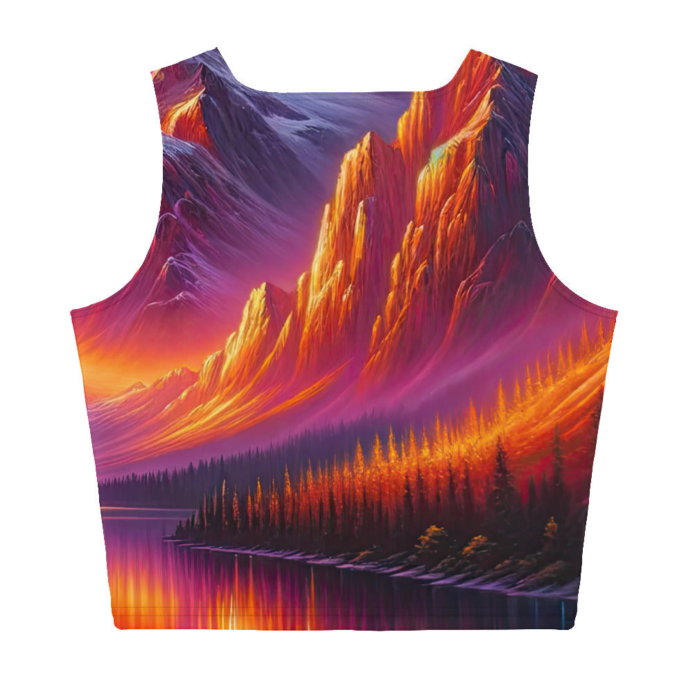 Ölgemälde eines Bootes auf einem Bergsee bei Sonnenuntergang, lebendige Orange-Lila Töne - Damen Crop Top (All-Over Print) berge xxx yyy zzz XL