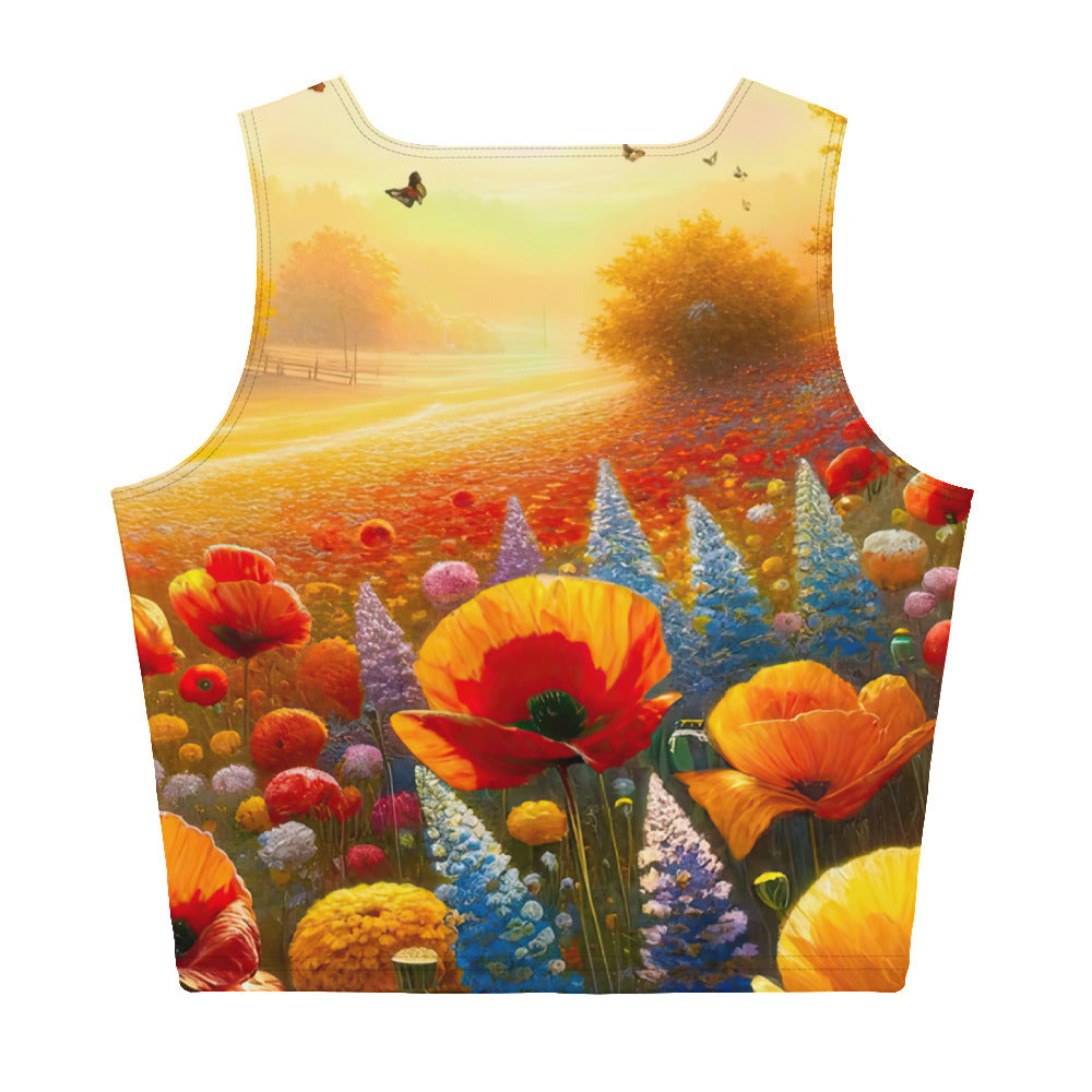 Ölgemälde eines Blumenfeldes im Sonnenuntergang, leuchtende Farbpalette - Damen Crop Top (All-Over Print) camping xxx yyy zzz XL