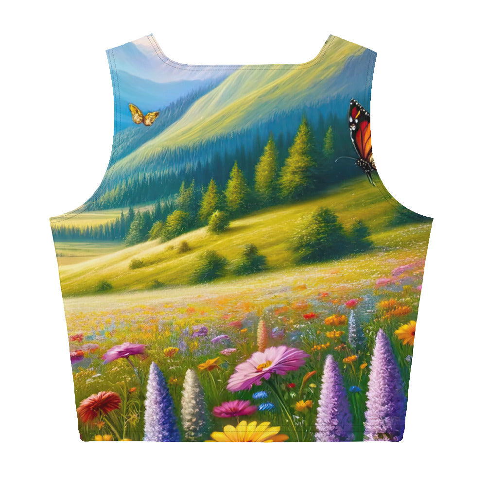 Ölgemälde einer ruhigen Almwiese, Oase mit bunter Wildblumenpracht - Damen Crop Top (All-Over Print) camping xxx yyy zzz XL