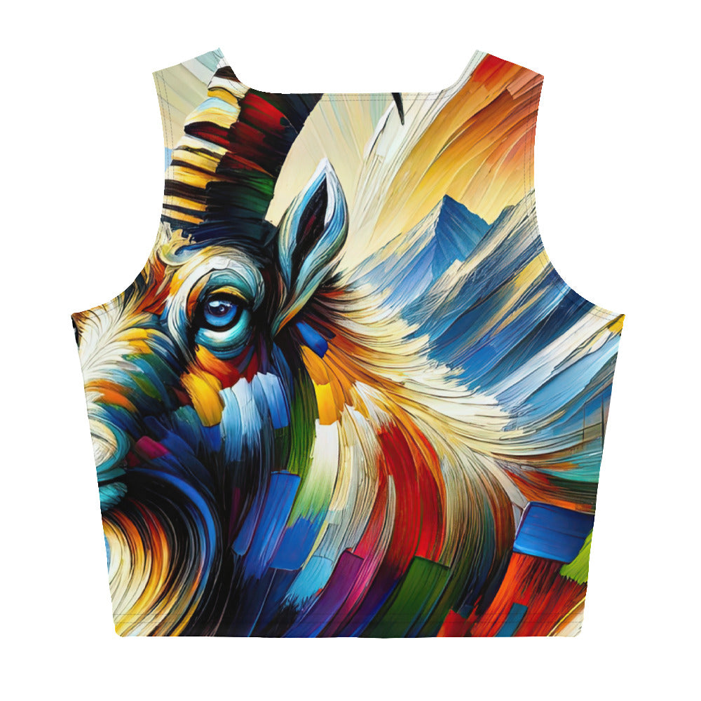 Alpen-Ölgemälde mit kräftigen Farben und Bergsteinbock in lebendiger Szenerie - Damen Crop Top (All-Over Print) berge xxx yyy zzz XL