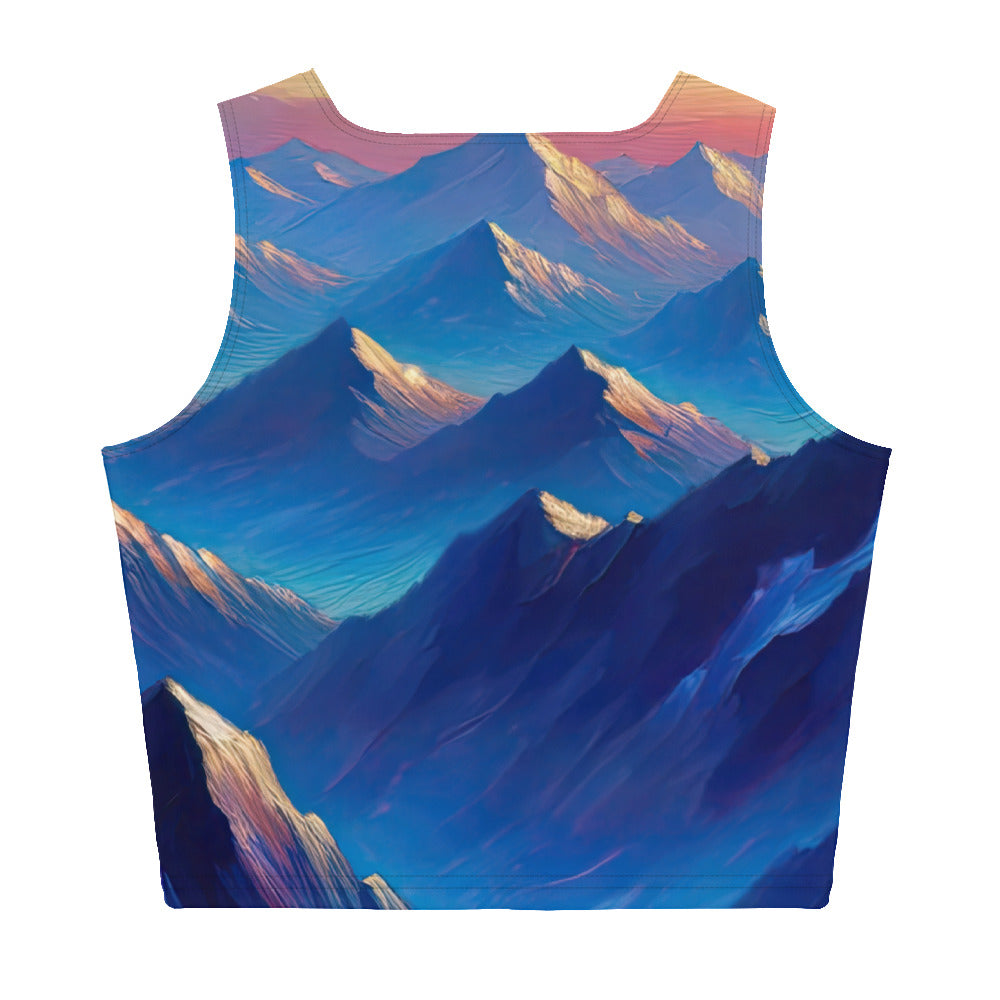 Ölgemälde eines ruhigen Alpenabends mit Bergsteigersilhouette auf dem Gipfel - Damen Crop Top (All-Over Print) wandern xxx yyy zzz XL