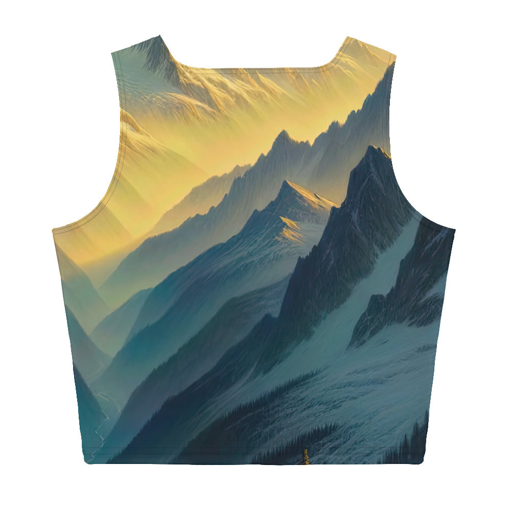 Ölgemälde eines Wanderers bei Morgendämmerung auf Alpengipfeln mit goldenem Sonnenlicht - Damen Crop Top (All-Over Print) wandern xxx yyy zzz XL