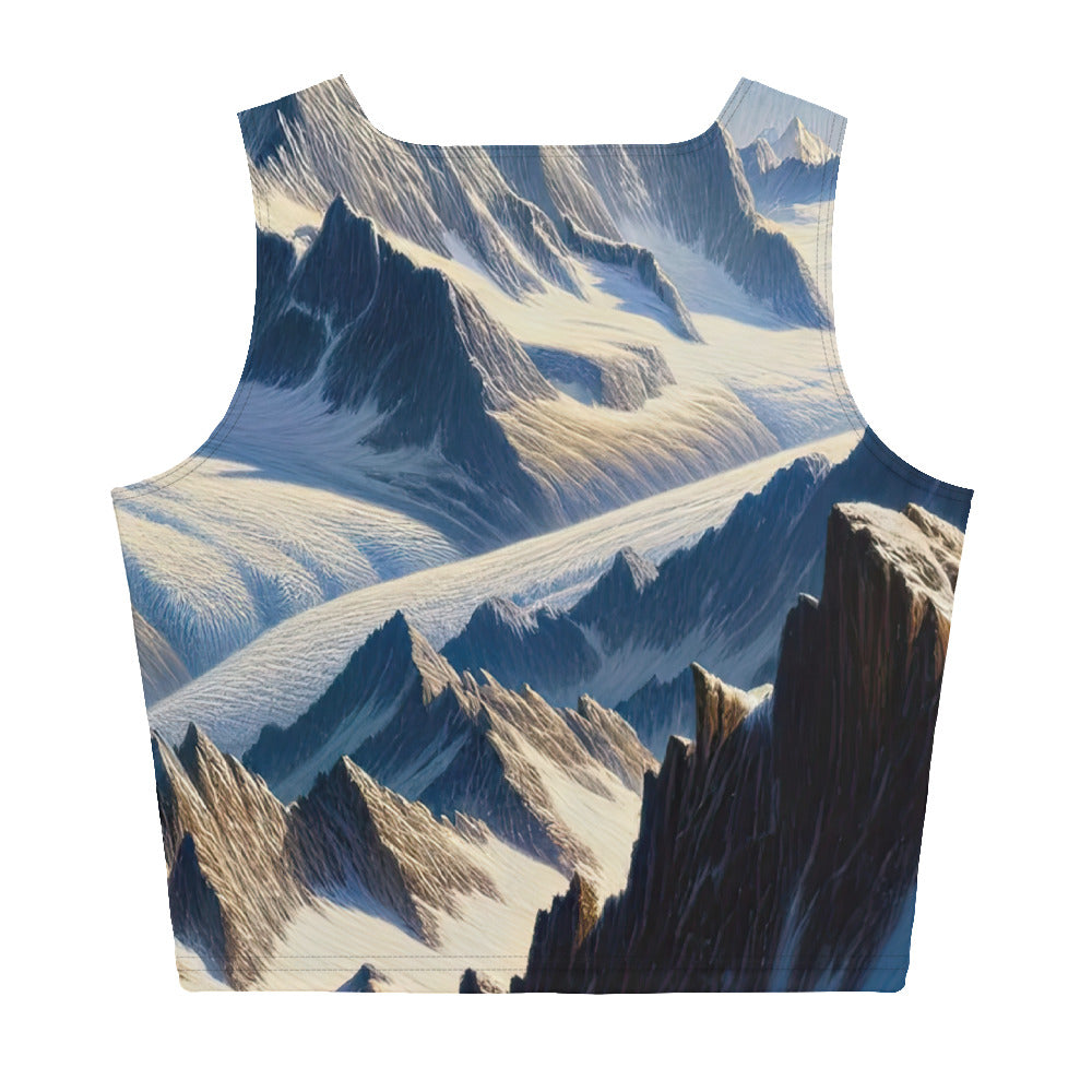 Ölgemälde der Alpen mit hervorgehobenen zerklüfteten Geländen im Licht und Schatten - Damen Crop Top (All-Over Print) berge xxx yyy zzz XL