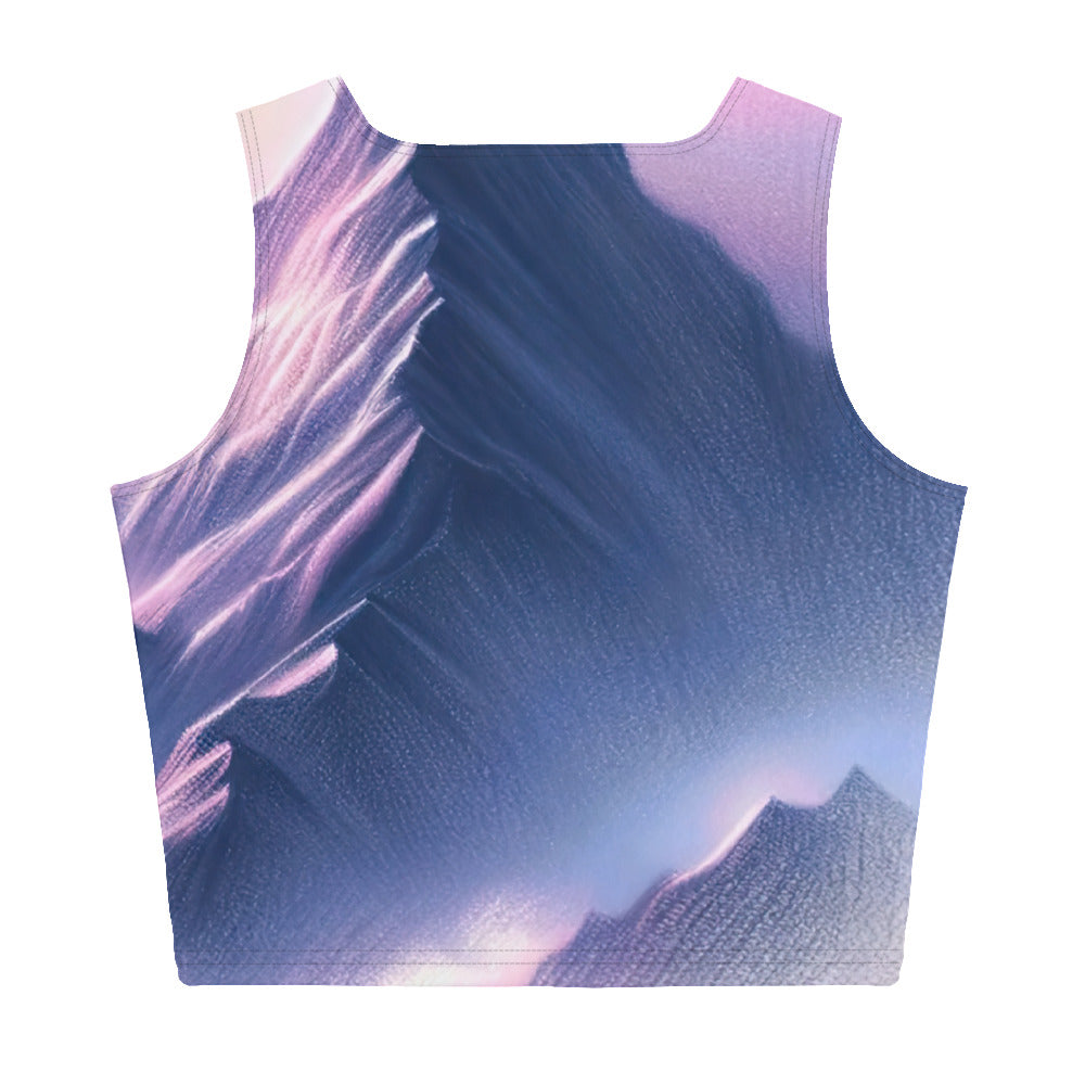 Pastellzeichnung der Alpen im Morgengrauen mit Steinbock in Rosa- und Lavendeltönen - Damen Crop Top (All-Over Print) berge xxx yyy zzz XL