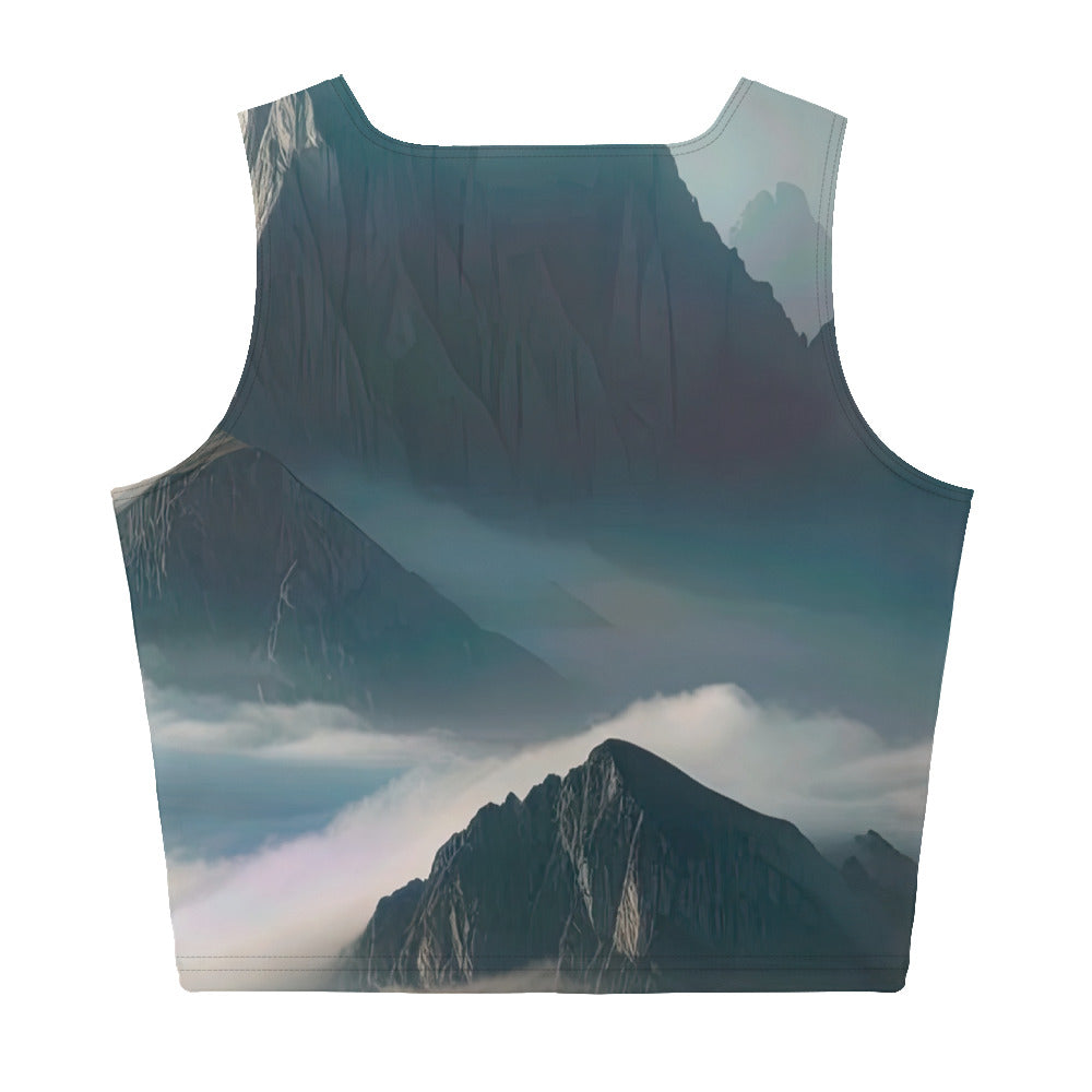 Foto eines nebligen Alpenmorgens, scharfe Gipfel ragen aus dem Nebel - Damen Crop Top (All-Over Print) berge xxx yyy zzz XL