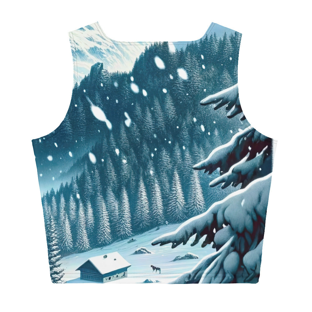 Quadratische Winterillustration der Alpen mit deutscher Flagge und Wanderteam - Damen Crop Top (All-Over Print) wandern xxx yyy zzz XL