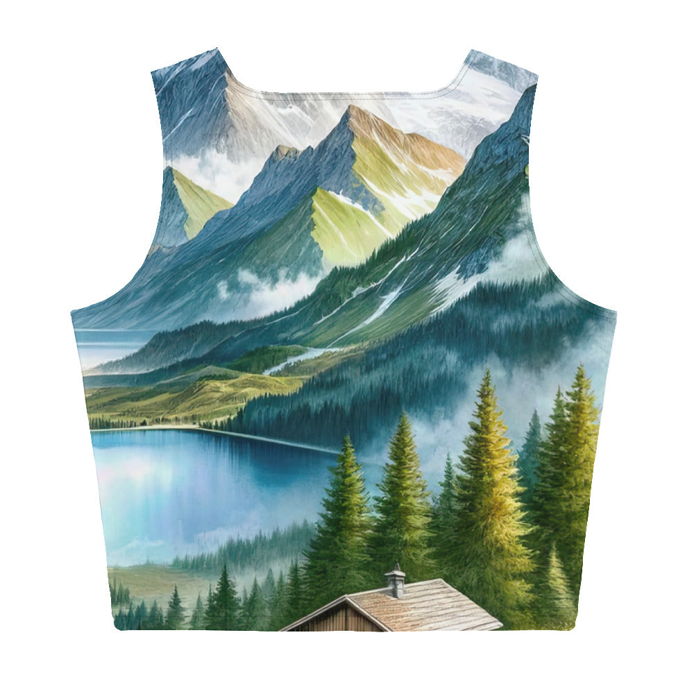 Quadratisches Aquarell der Alpen, Berge mit schneebedeckten Spitzen - Damen Crop Top (All-Over Print) berge xxx yyy zzz XL