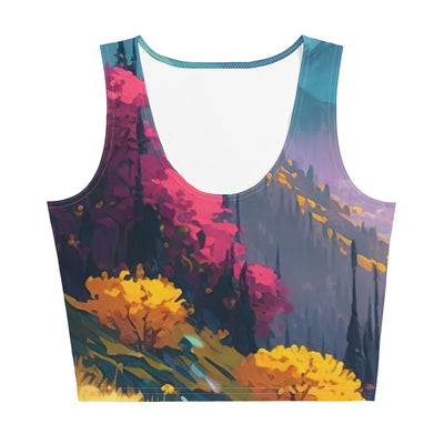 Berge, pinke und gelbe Bäume, sowie Blumen - Farbige Malerei - Damen Crop Top (All-Over Print) berge xxx