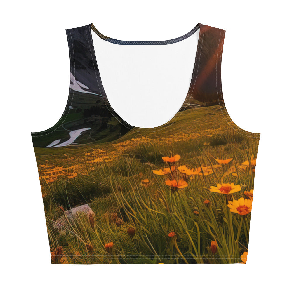 Gebirge, Sonnenblumen und Sonnenaufgang - Damen Crop Top (All-Over Print) berge xxx