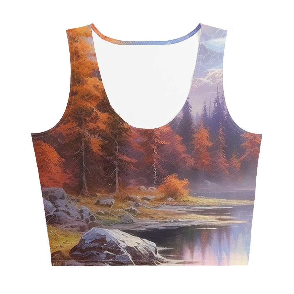 Landschaftsmalerei - Berge, Bäume, Bergsee und Herbstfarben - Damen Crop Top (All-Over Print) berge xxx