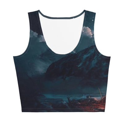 Zelt und Berg in der Nacht - Sterne am Himmel - Landschaftsmalerei - Damen Crop Top (All-Over Print) camping xxx