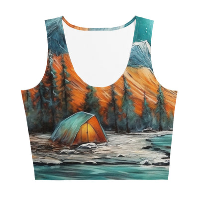 Berglandschaft und Zelte - Nachtstimmung - Landschaftsmalerei - Damen Crop Top (All-Over Print) camping xxx