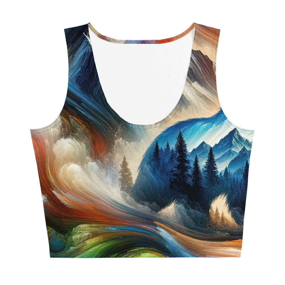 Lebendige Alpen und Bären Sillhouette über Berggipfel - Abstraktes Gemälde - Damen Crop Top (All-Over Print) camping xxx yyy zzz