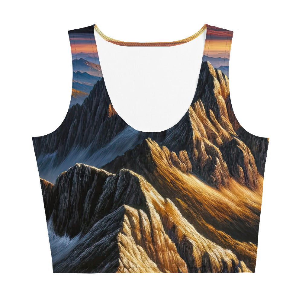 Alpen in Abenddämmerung: Acrylgemälde mit beleuchteten Berggipfeln - Damen Crop Top (All-Over Print) berge xxx yyy zzz