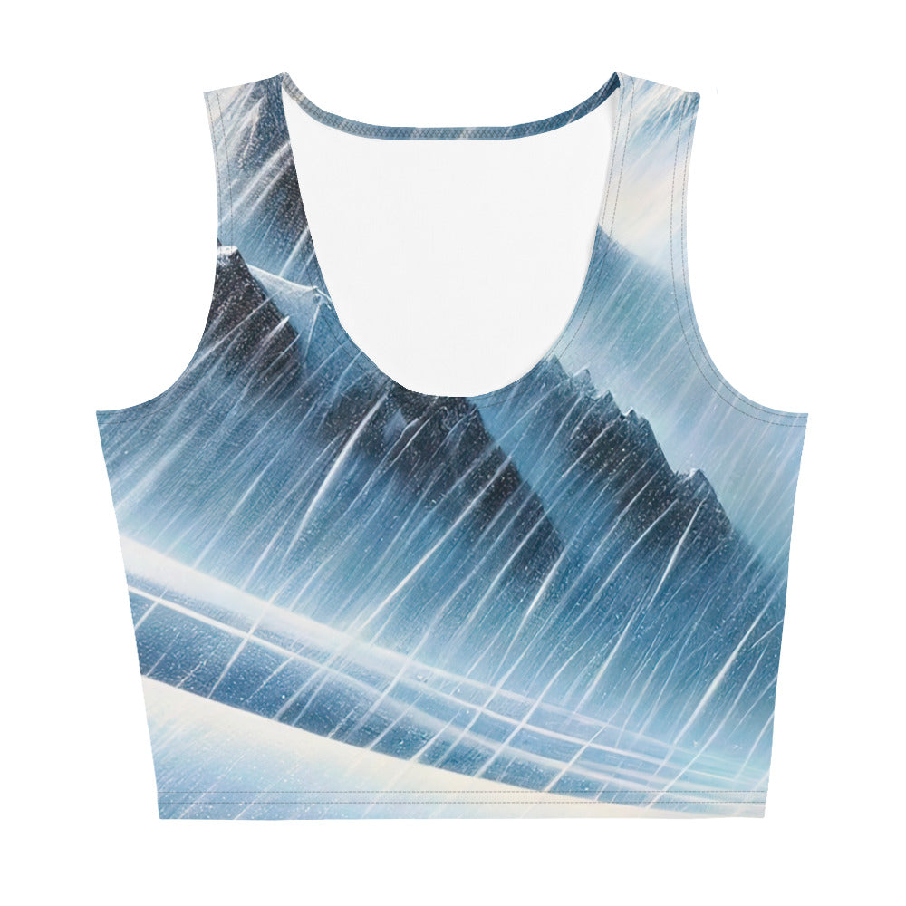 Wanderer und Bergsteiger im Schneesturm: Acrylgemälde der Alpen - Damen Crop Top (All-Over Print) wandern xxx yyy zzz