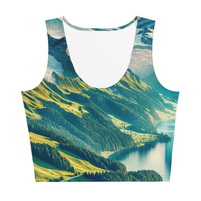 Berg Panorama: Schneeberge und Täler mit Schweizer Flagge - Damen Crop Top (All-Over Print) berge xxx yyy zzz