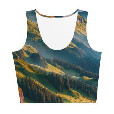 Schweizer Flagge, Alpenidylle: Dämmerlicht, epische Berge und stille Gewässer - Damen Crop Top (All-Over Print) berge xxx yyy zzz