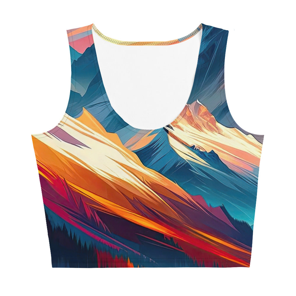 Moderne geometrische Alpen Kunst: Warmer Sonnenuntergangs Schein auf Schneegipfeln - Damen Crop Top (All-Over Print) berge xxx yyy zzz