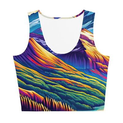 Bergpracht mit Schweizer Flagge: Farbenfrohe Illustration einer Berglandschaft - Damen Crop Top (All-Over Print) berge xxx yyy zzz