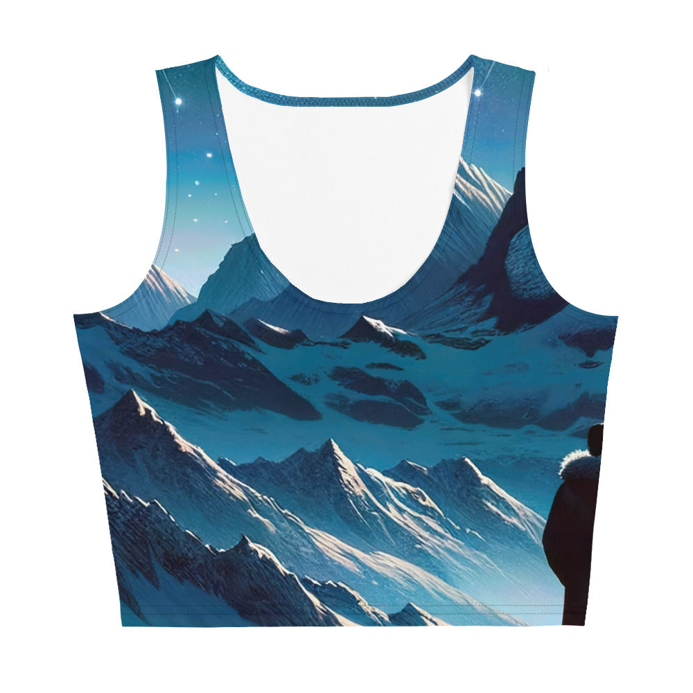 Alpenwinternacht: Digitale Kunst mit Wanderern in Bergen und Sternenhimmel - Damen Crop Top (All-Over Print) wandern xxx yyy zzz