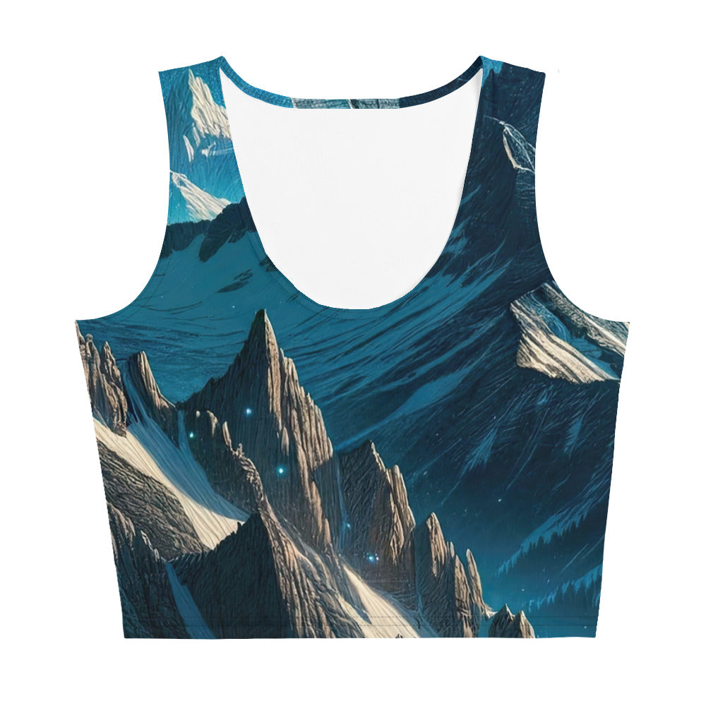 Fuchs in Alpennacht: Digitale Kunst der eisigen Berge im Mondlicht - Damen Crop Top (All-Over Print) camping xxx yyy zzz