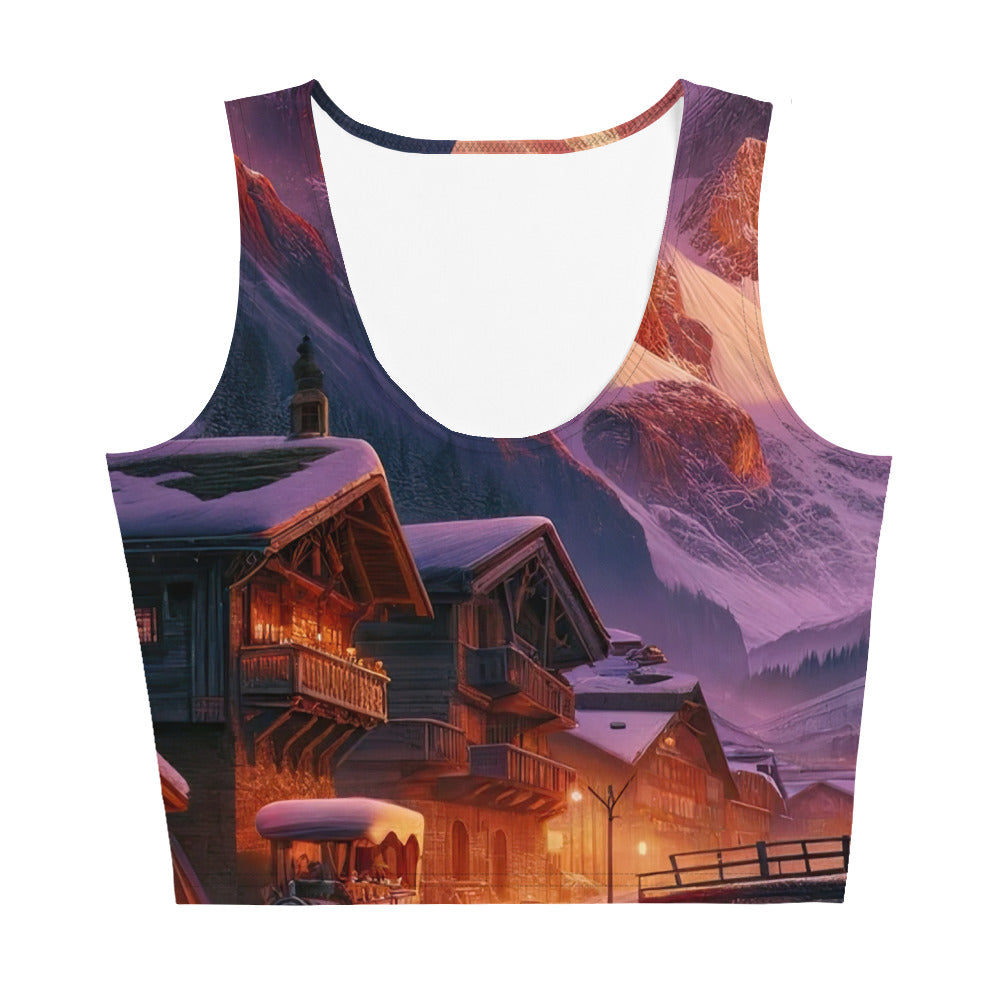 Magische Alpenstunde: Digitale Kunst mit warmem Himmelsschein über schneebedeckte Berge - Damen Crop Top (All-Over Print) berge xxx yyy zzz