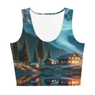 Stille Alpenmajestätik: Digitale Kunst mit Schnee und Bergsee-Spiegelung - Damen Crop Top (All-Over Print) berge xxx yyy zzz