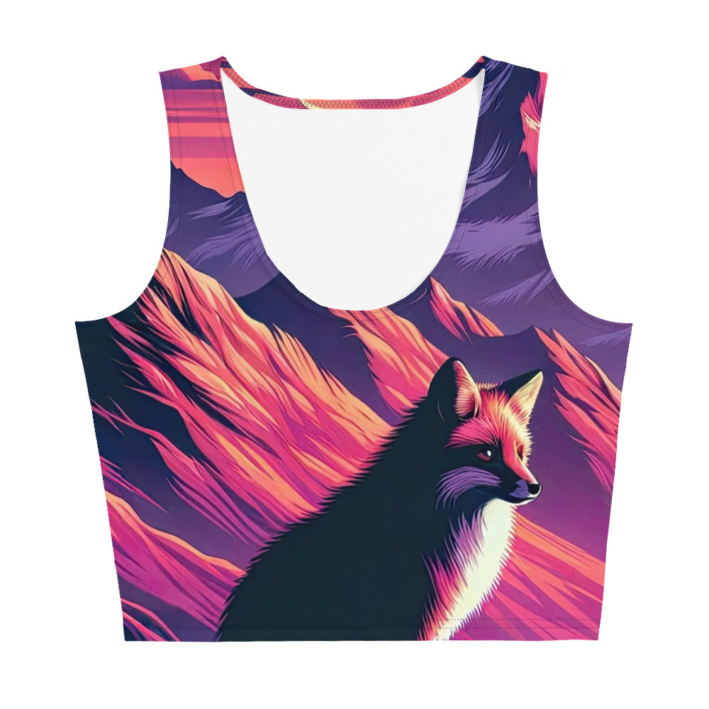 Fuchs im dramatischen Sonnenuntergang: Digitale Bergillustration in Abendfarben - Damen Crop Top (All-Over Print) camping xxx yyy zzz