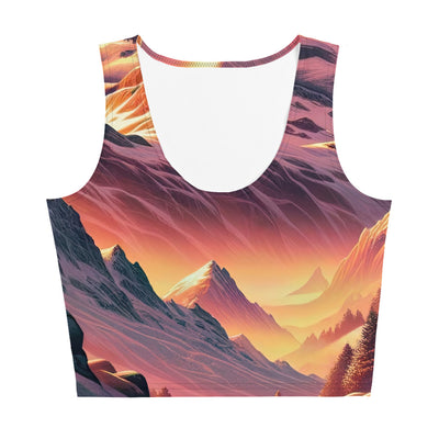 Berghütte im goldenen Sonnenuntergang: Digitale Alpenillustration - Damen Crop Top (All-Over Print) berge xxx yyy zzz